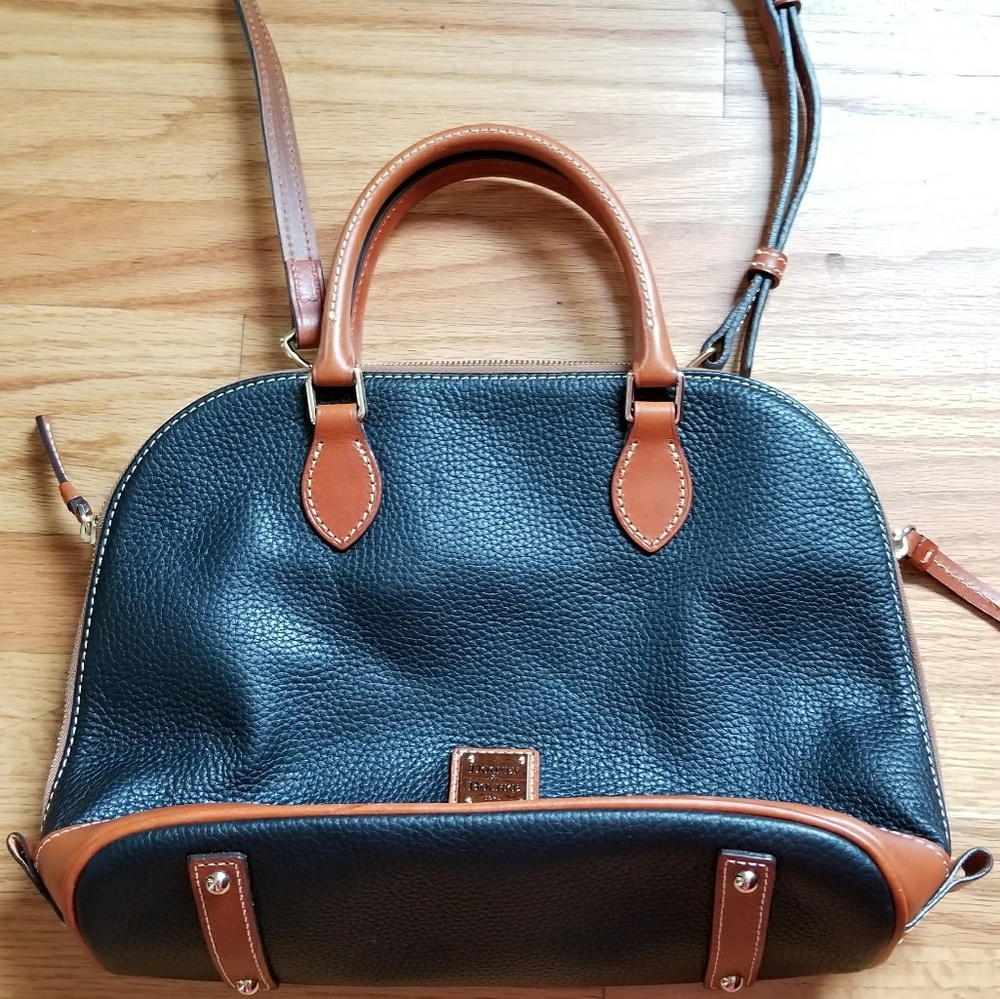 Leather pebble grain zip zip satchel